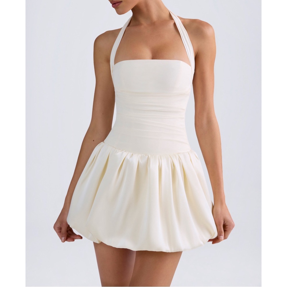 Oh Polly Ludmila Lace-Up Bubble Hem Corset Mini Dress | Ivory